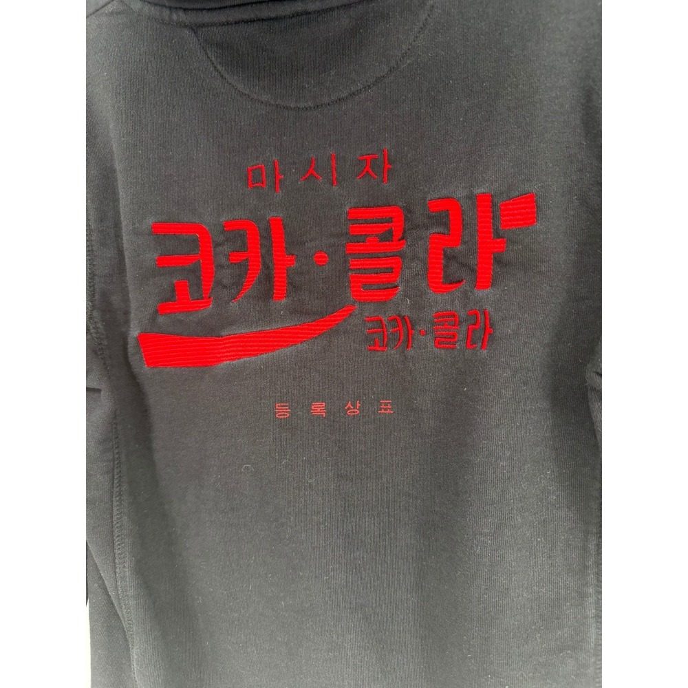 Coca-Cola Kids Black Hoodie Korean Logo Red Embroidery Ice Cold Sleeve Graphic